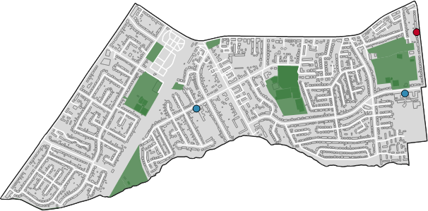 Map showing the ward of Brooklands boundary.