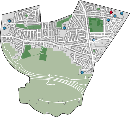 Map showing the ward of Stretford and Humphrey Park boundary.