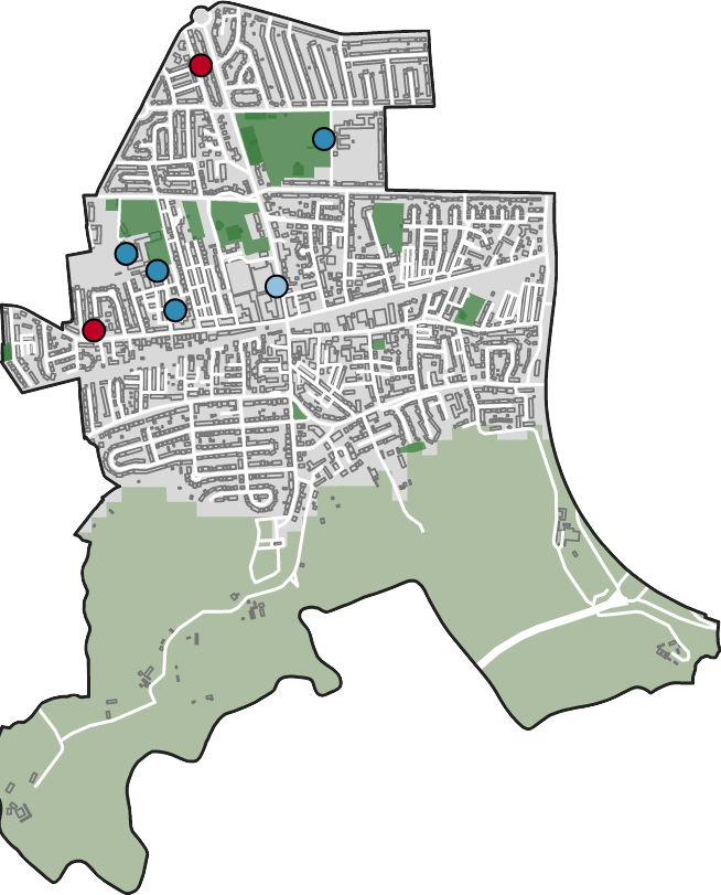 Map showing the ward of Urmston boundary.