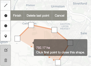 Step 3: Selecting further points on the map to create the shape